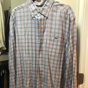 Vineyard vines pink and blue checkered shirt